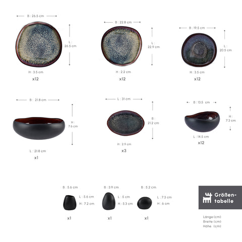 Karaca Earth Collection Galactic 55-teiliges Tafelservice für 12 Personen – Schwarz