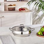 Karaca Emirgan Stainless Steel Shallow Casserole with Lid, 30 cm, Silver