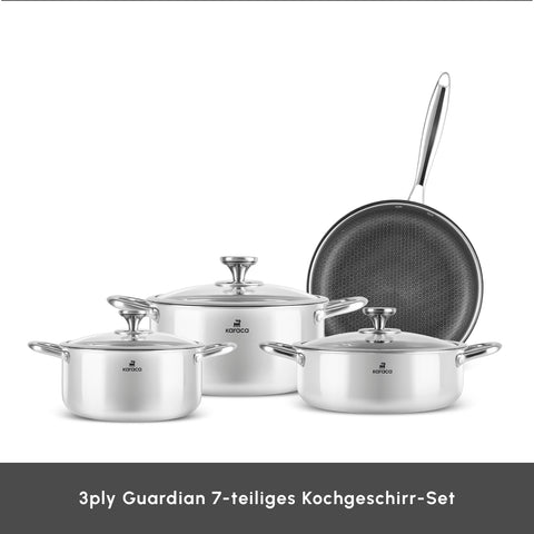 Karaca 3Ply, Edelstahl Guardian 7-teiliges Kochgeschirr-Set, Induktion, Silber