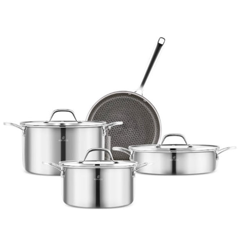 Karaca 3Ply Edelstahl Sparkle 7-teiliges Antihaft-Induktions-Kochgeschirr-Set, Silber