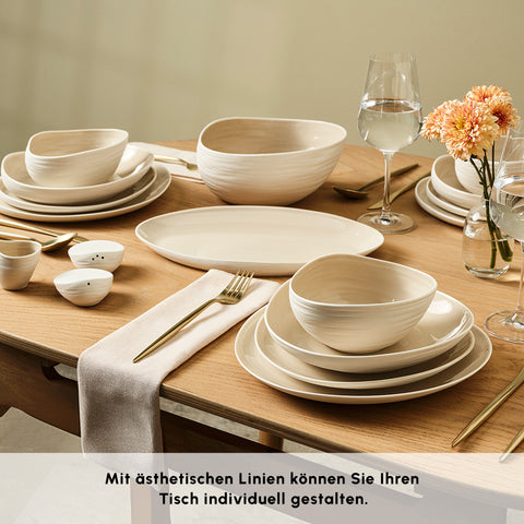 Karaca Earth Collection Rise 55-teiliges Tafelservice für 12 Personen, Cream