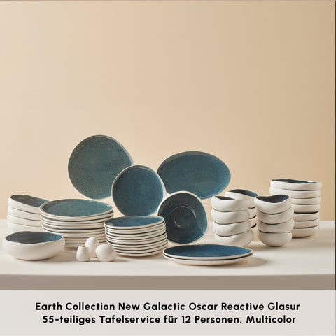 Karaca Earth Collection New Galactic Oscar Reactive Glaze 55-teiliges Tafelset für 12 Personen, Multi