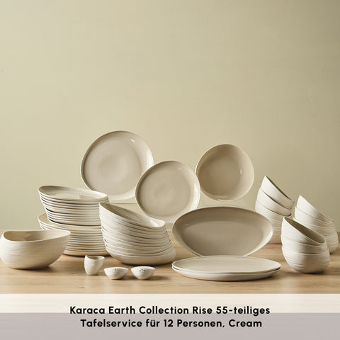 Karaca Earth Collection Rise 55-teiliges Tafelservice für 12 Personen, Cream