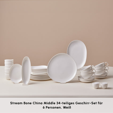 Karaca Stream Bone Middle 34 Parça 6 Kişilik Kahvaltı Takımı Beyaz