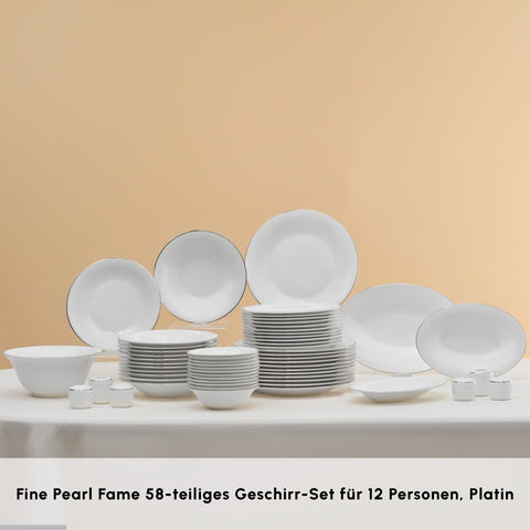 Karaca Fine Pearl Fame 58-teiliges Tafelservice für 12 Personen, Platin