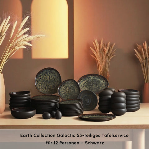 Karaca Earth Collection Galactic 55-teiliges Tafelservice für 12 Personen – Schwarz
