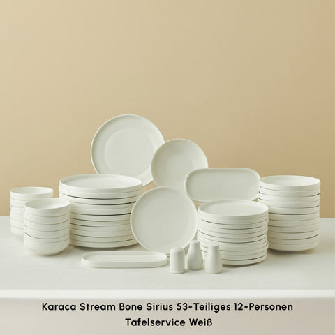 Karaca Stream Bone Sirius 53-Teiliges 12-Personen Tafelservice Weiß
