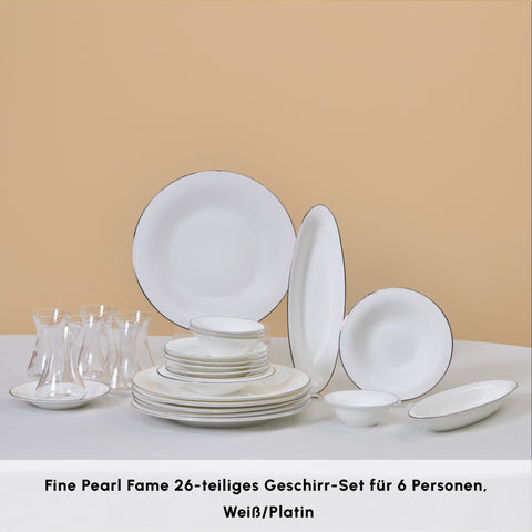 Karaca Fine Pearl New Fame Breakfast Set for 6 People, 26 Pieces – Platinum