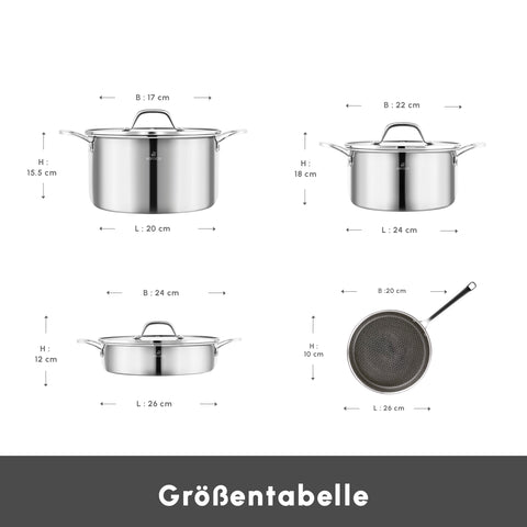 Karaca 3Ply Edelstahl Sparkle 7-teiliges Antihaft-Induktions-Kochgeschirr-Set, Silber