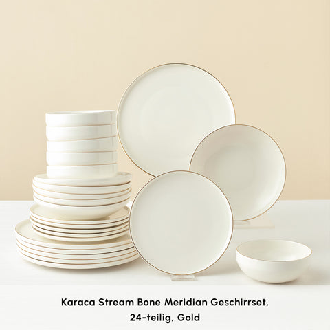 Karaca Stream Bone Meridian Dinner Set for 6, 24 Pieces, Gold