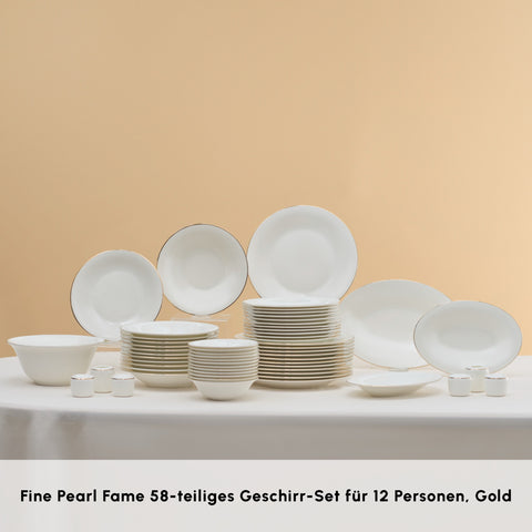 Karaca Fine Pearl Fame 58-teiliges Tafelservice für 12 Personen, Gold