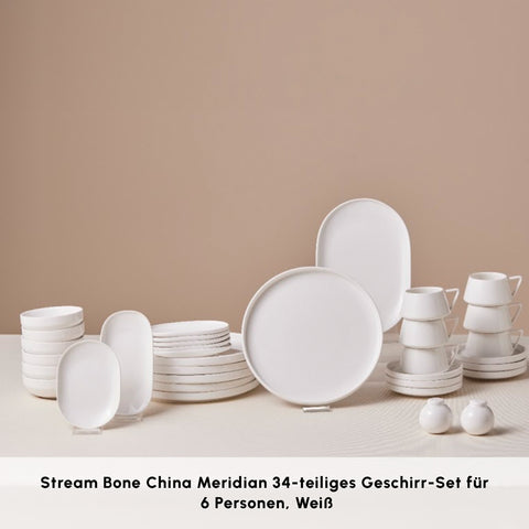 Karaca Stream Bone Meridian 34 Parça 6 Kişilik Kahvaltı Takımı Beyaz 