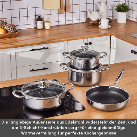 Karaca 3Ply, Edelstahl Guardian 7-teiliges Kochgeschirr-Set, Induktion, Silber