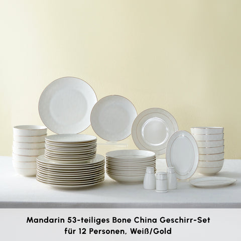 Karaca Elegance Bone Mandarin 53-teiliges Tafelservice für 12 Personen Gold