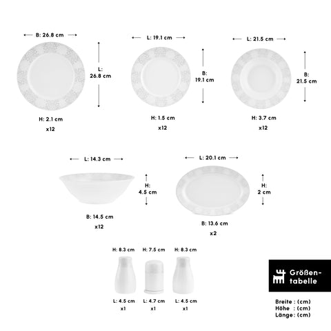 Karaca Forever Bone China New Olio 53-teiliges Tafelservice für 12 Personen, Weiß