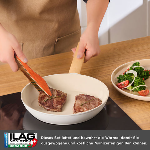 Karaca Swiss Crystal Almond Cream Induction-Based 7-Piece Cookware Set
