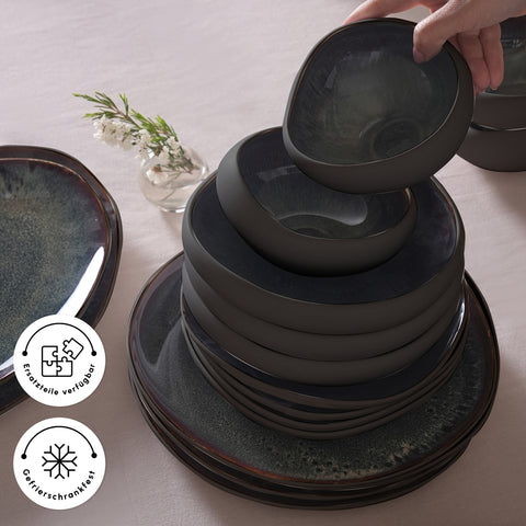 Karaca Earth Collection Galactic 55-teiliges Tafelservice für 12 Personen – Schwarz