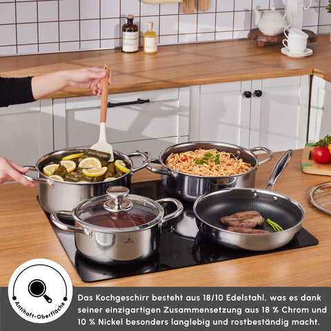 Karaca 3Ply, Edelstahl Guardian 7-teiliges Kochgeschirr-Set, Induktion, Silber