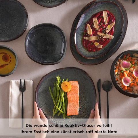 Karaca Earth Collection Galactic 55-teiliges Tafelservice für 12 Personen – Schwarz
