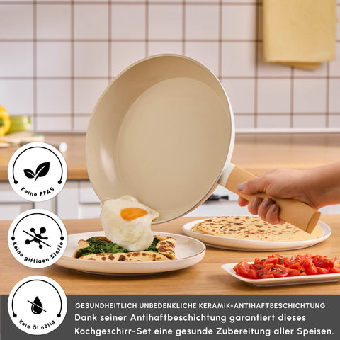 Karaca Swiss Crystal Almond Cream Induction-Based 7-Piece Cookware Set