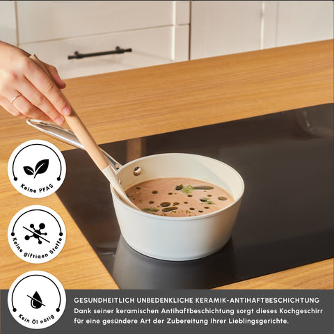 Karaca Swiss Crystal Almond Cream Stainless Steel Handle Sauce Pan 18 cm
 