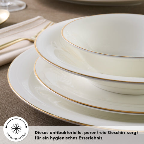 Karaca Fine Pearl New Fame 58-Piece 12-Person Dinner Set Gold