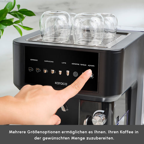 Karaca MyCaffe Barista S10 Automatische Espresso-, Latte- und Cappuccino-Maschine mit integriertem Milchbehälter – Matte Black