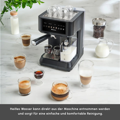 Karaca MyCaffe Barista S10 Automatische Espresso-, Latte- und Cappuccino-Maschine mit integriertem Milchbehälter – Matte Black