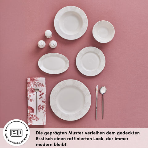 Karaca Forever Bone China New Olio 53-teiliges Tafelservice für 12 Personen, Weiß
