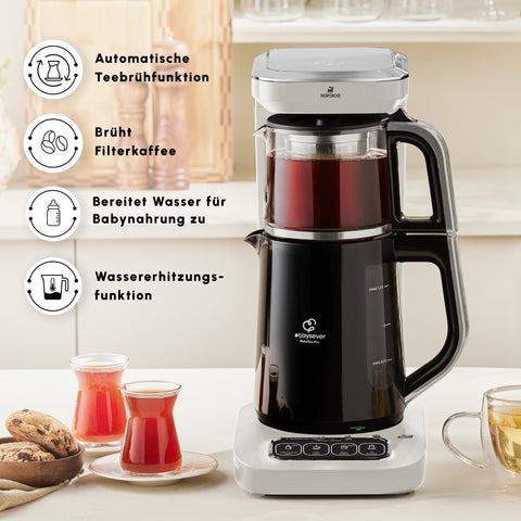 Karaca Caysever Robotea Pro 4 in 1 sprechender automatischer Teekocher Wasserkocher und Filterkaffeemaschine, Starlight, 2500W