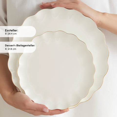 Karaca Fine Pearl Extra Shell 55-teiliges 12-Personen Geschirrset Gold