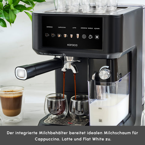 Karaca MyCaffe Barista S10 Automatische Espresso-, Latte- und Cappuccino-Maschine mit integriertem Milchbehälter – Matte Black