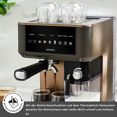 Karaca MyCaffe Barista S10 Entegre Süt Hazneli, Otomatik Espresso, Latte ve Cappuccino Makinesi Walnut Brown