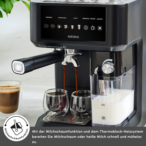 Karaca MyCaffe Barista S10 Automatische Espresso-, Latte- und Cappuccino-Maschine mit integriertem Milchbehälter – Matte Black