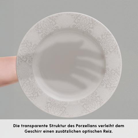 Karaca Forever Bone China New Olio 53-teiliges Tafelservice für 12 Personen, Weiß