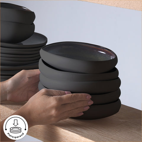 Karaca Earth Collection Galactic 55-teiliges Tafelservice für 12 Personen – Schwarz
