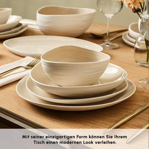 Karaca Earth Collection Rise 55-teiliges Tafelservice für 12 Personen, Cream