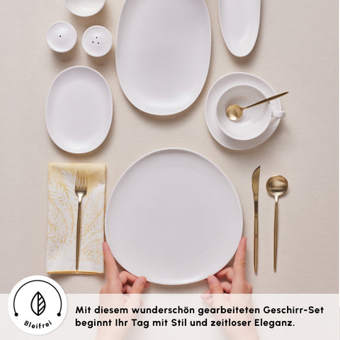 Karaca Stream Bone Middle 34-teiliges Frühstücksset für 6 Personen – Weiß