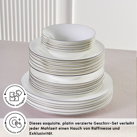 Karaca Fine Pearl Fame 58-teiliges Tafelservice für 12 Personen, Platin