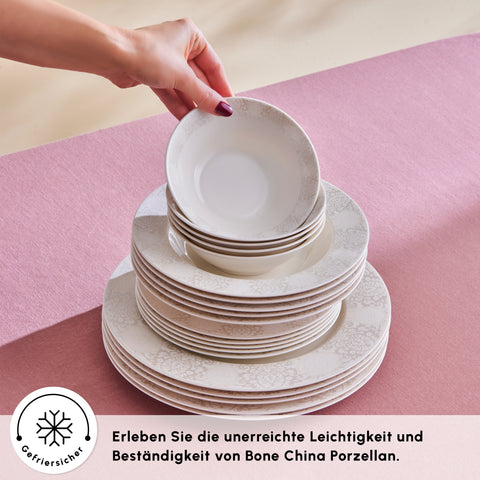 Karaca Forever Bone China New Olio 53-teiliges Tafelservice für 12 Personen, Weiß