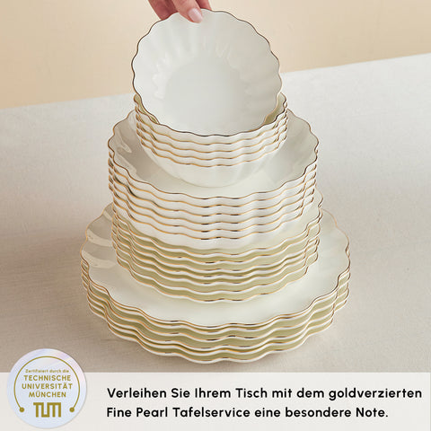 Karaca Fine Pearl Extra Shell 55-teiliges 12-Personen Geschirrset Gold