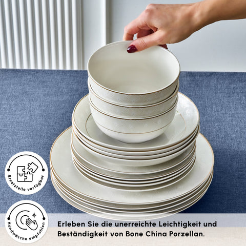 Karaca Elegance Bone Mandarin 53-teiliges Tafelservice für 12 Personen Gold
