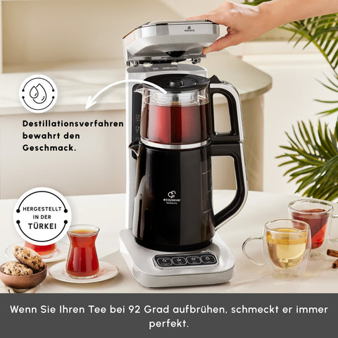 Karaca Caysever Robotea Pro 4 in 1 sprechender automatischer Teekocher Wasserkocher und Filterkaffeemaschine, Starlight, 2500W