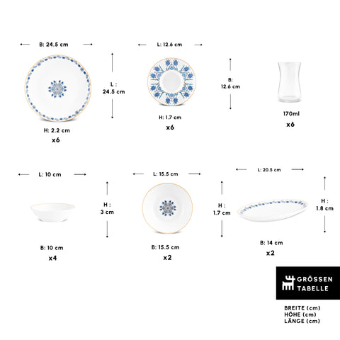 Karaca Bone China İznik 26 Parça Servis Seti, 6 Kişilik, Renkli