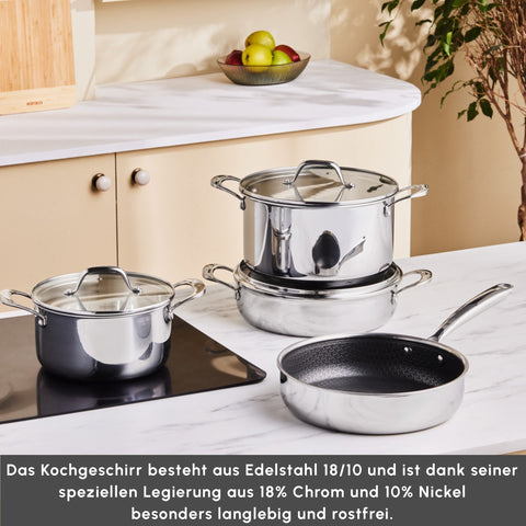 Karaca 3Ply Stainless Steel Sparkle 7-Piece Non-Stick Induction Cookware Set, Silver