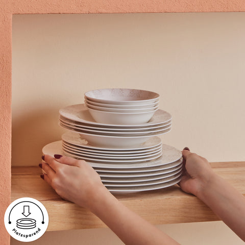 Karaca Forever Bone China New Olio 53-teiliges Tafelservice für 12 Personen, Weiß