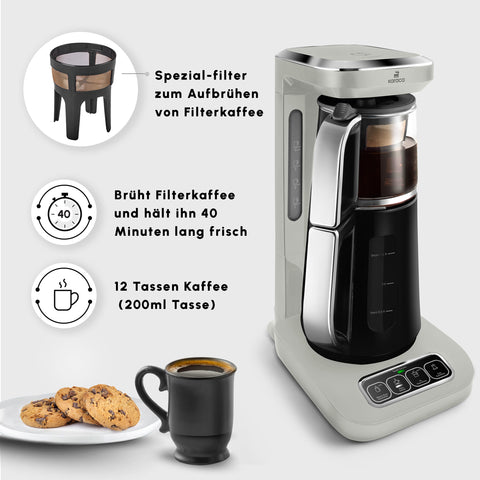 Karaca Caysever Robotea Pro 4 in 1 sprechender automatischer Teekocher Wasserkocher und Filterkaffeemaschine, Starlight, 2500W