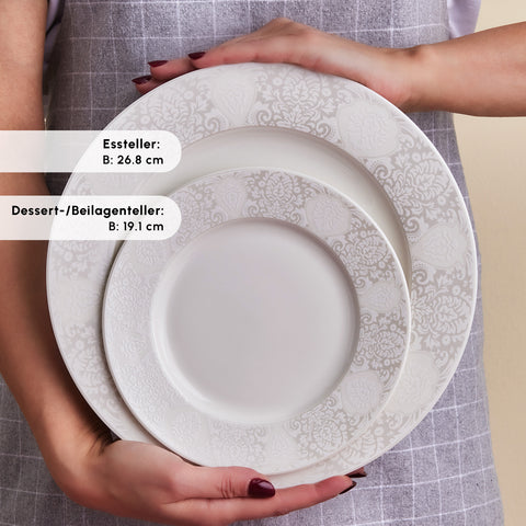 Karaca Forever Bone China New Olio 53-teiliges Tafelservice für 12 Personen, Weiß