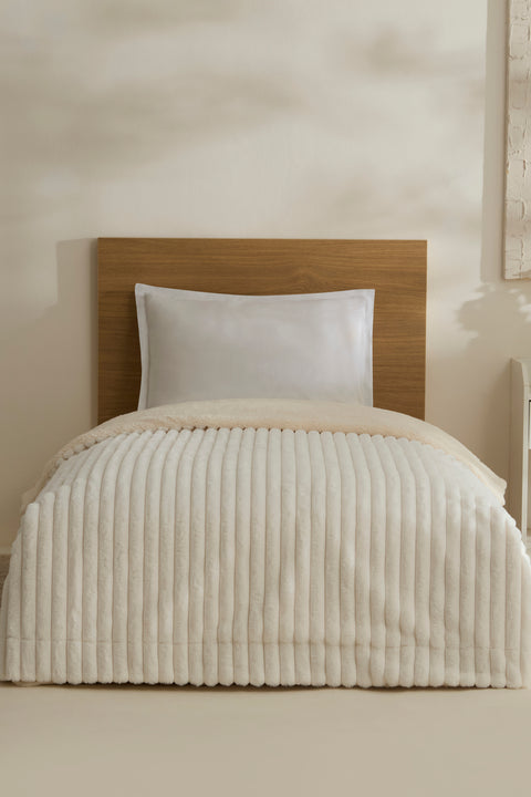 Karaca Stripe Sherpa Weiße Decke 150x200