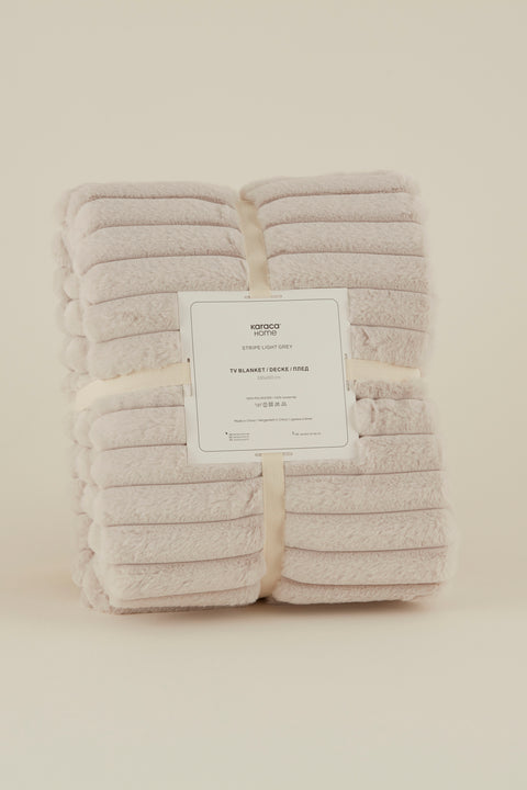 Karaca Stripe Sherpa Gray Blanket 130x150